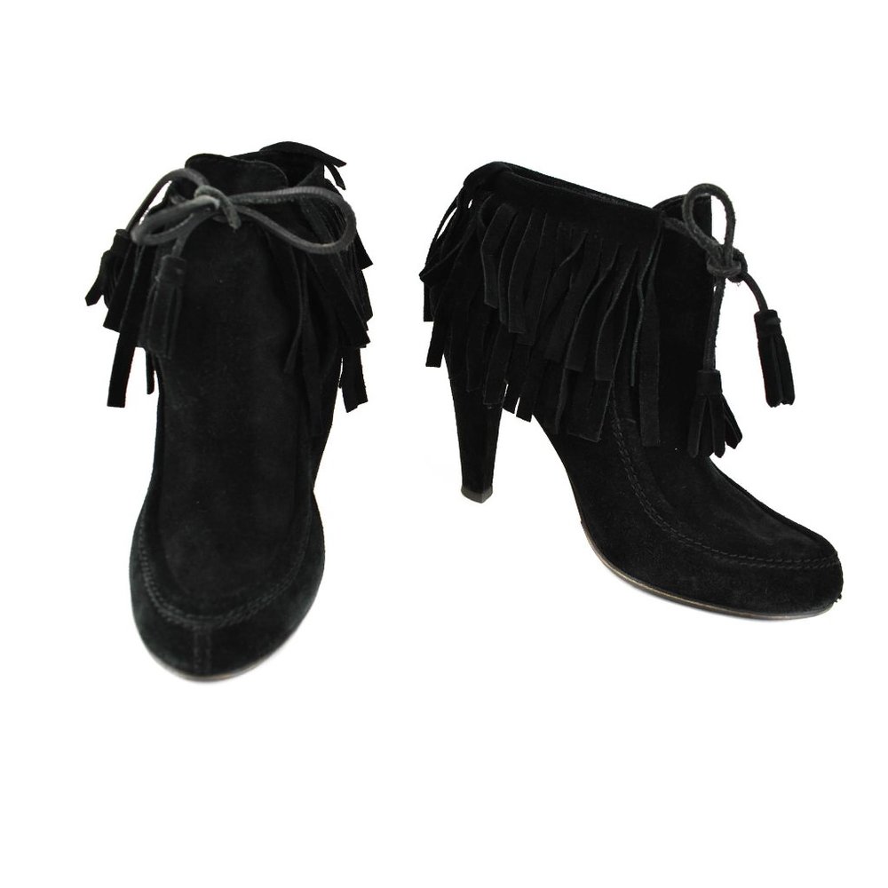 GUCCI: Black, Suede Leather Fringe Ankle Boots